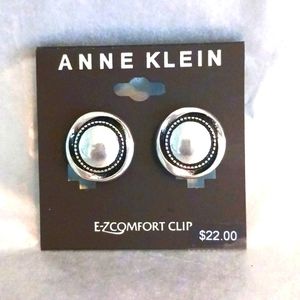 ANNE KLEIN WOMEN'S ROUND SILVER CLIP ON EARRINGS WITH BRAIDED DETAIL NWT